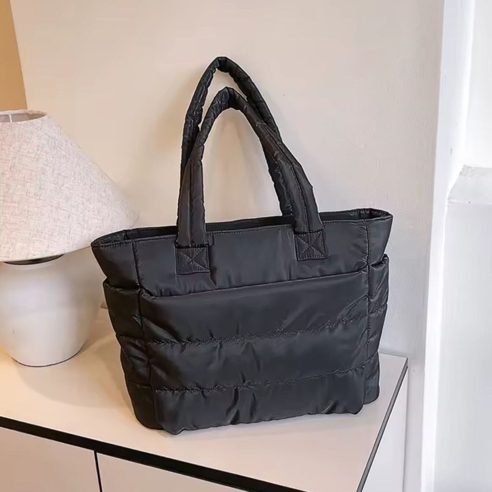 Black Puffer Tote Bag | Laptop Bag 15.6” | Lightweight Everyday Carryall
